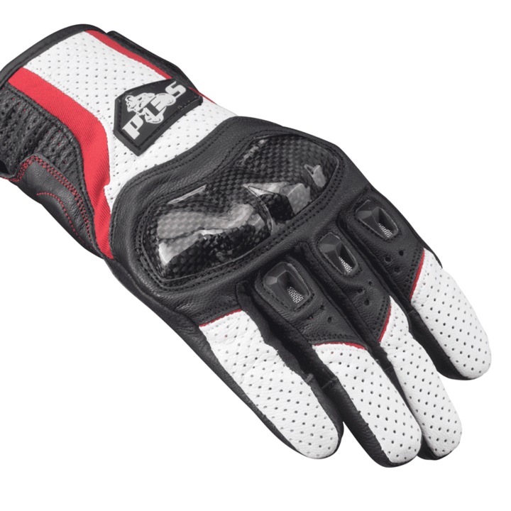 Manusi Moto Piele Perforata PES – Protectie cu Carbon, Touchscreen, Ventilate, Alb, L