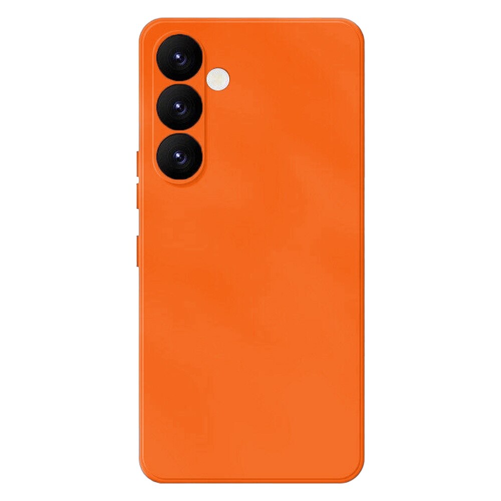 Husa protectie, interior de catifea, compatibila cu Samsung Galaxy S25, FONIX BloomShield, silicon, margini ridicate, slim, Portocaliu neon