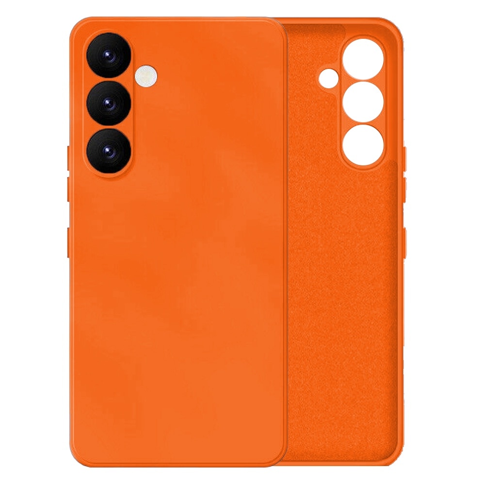 Husa protectie, interior de catifea, compatibila cu Samsung Galaxy S25, FONIX BloomShield, silicon, margini ridicate, slim, Portocaliu neon