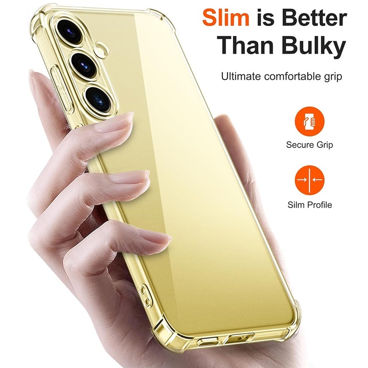 Husa de silicon pentru Samsung Galaxy S25, Slim Anti-Soc, TPU, Potrivire perfecta, Flexibil, Durabil, Colturi rezistente la impact, Transparenta completa