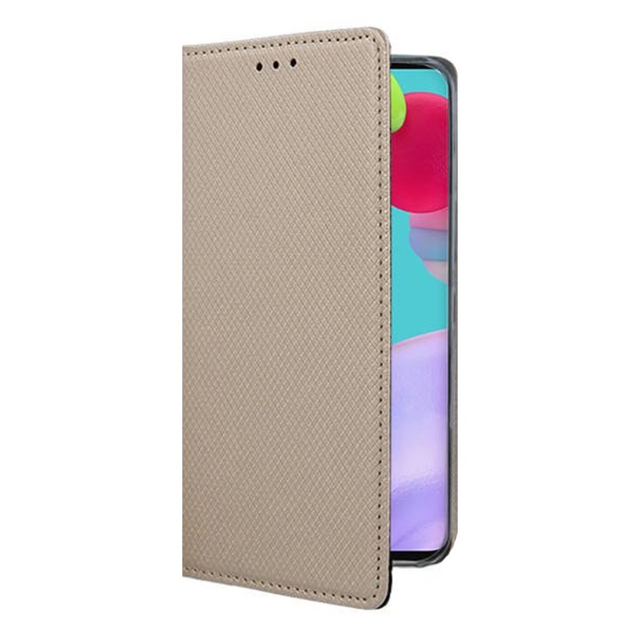 Калъф за книга, съвместим с Oppo Reno 12 F 5G/ Reno12 F 5G, Comando Book, магнитно закопчаване, вътрешен джоб за карти, подвижна стойка, пълна и практична защита, злато