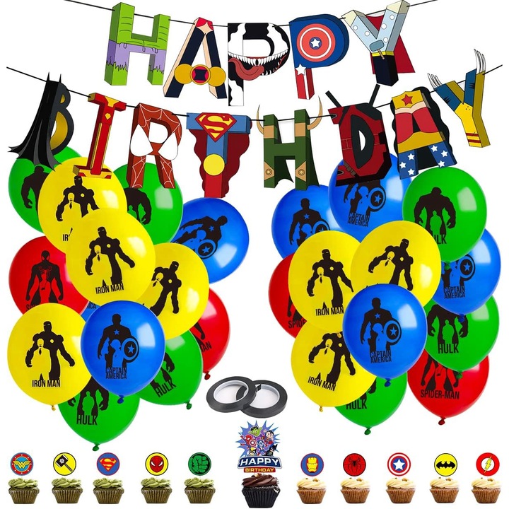Set baloane Super Eroi Avengers, petrecere copii, 60 piese
