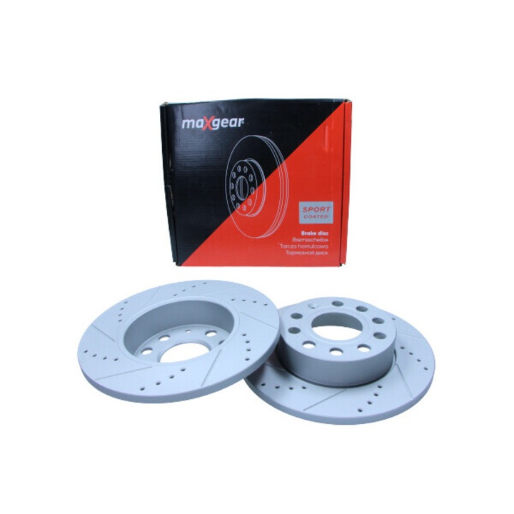 Спирачен диск Maxgear за VW Golf 5/A3/Touran/Octavia/Caddy, с антикорозионно покритие, перфориран и изрязан