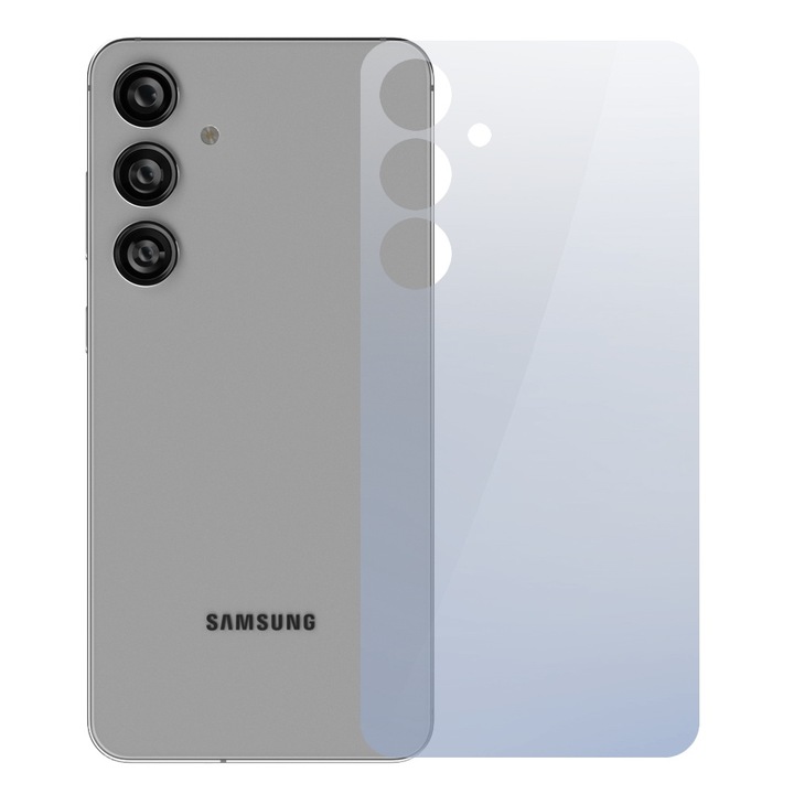 Folie InvisibleBack compatibila cu Samsung Galaxy S25, Protectie carcasa spate, Polimer siliconic, Adeziv premium, Montare usoara, Fara lichid, Regenerabila, Full Glue