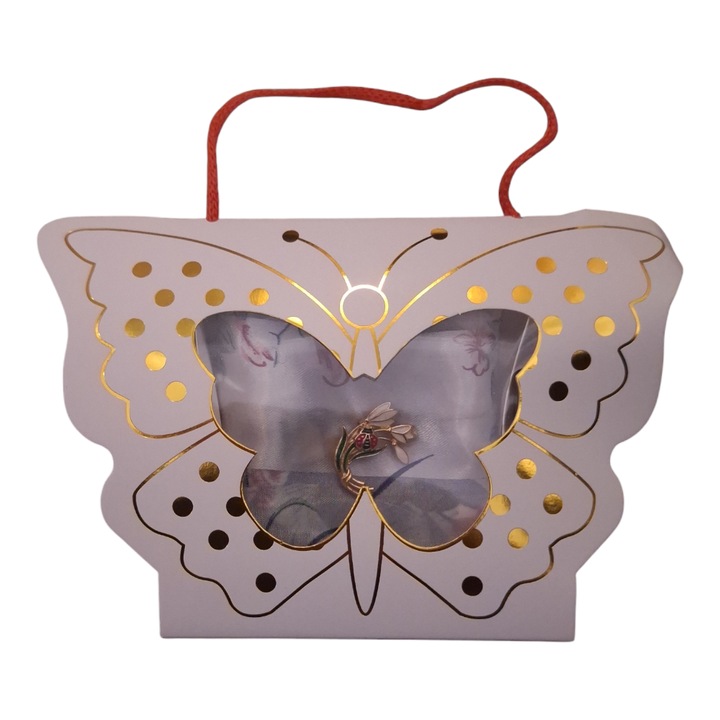 Martisor ajándékkészlet Divers típusú bross sállal 30*130cm, kartondobozban táska típusú pillangós modell, sokszínű, világos alapszín
