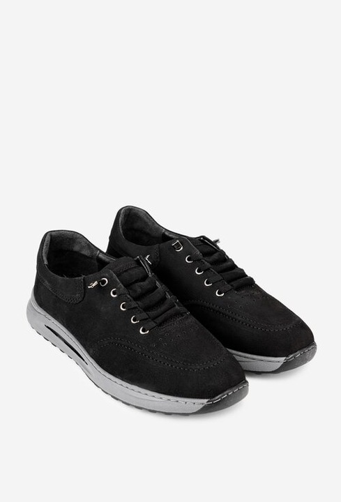 Pantofi barbati din piele nabuc cu siret elastic, Negru 43