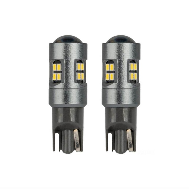 Комплект от 2 крушки T10, 16 LED, SMD 2016, 12-24V, W5W, 5500K, с лупа, Canbus, 04234 Amio