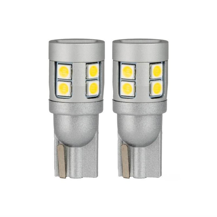 Комплект от 2 крушки T10, 12 LED, SMD 3030, 12-24V, W5W, 5500K, Canbus, бели, 04243 Amio