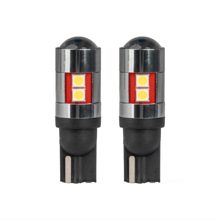 Комплект от 2 крушки T10, 9 LED диода, SMD 3030, 10-50V, W5W, 5500K, с лупа, Canbus, Car&Truck 04244 Amio