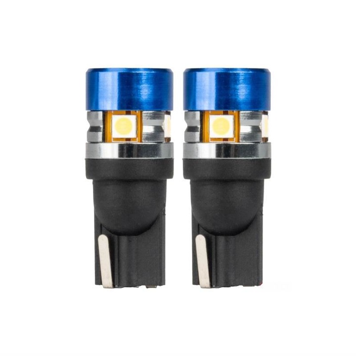 Комплект от 2 крушки T10, синя глава, 5 LED диода, SMD 3030, 12-24V, W5W, 5500K, Canbus, бели, 04240 Amio