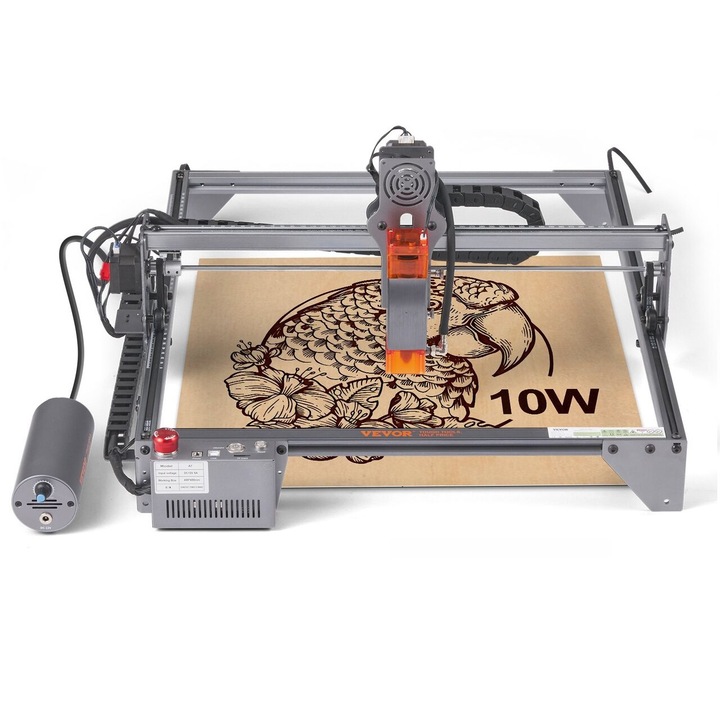 Lézeres gravírozógép, 10 W, Gravírozási terület 400 x 400 mm, USB, Maximális sebesség 10000 mm/perc, Windows 7 / 8 / 10 / 11, iOS, Android, légszivattyúval
