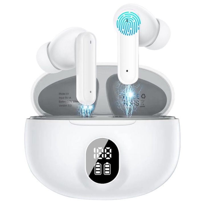 Casti Wireless Walkbee In-Ear, Bluetooth 5.3, sunet HiFi, alb, pentru adulti