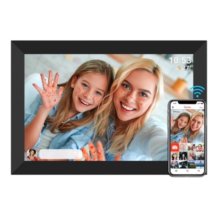 Фоторамка, WiFi, цифрова, 10,1 инча, Снимки/Видео, LED екран, Приложение Frameo, 32 GB памет, Сензорен екран, 1280*800 HD IPS, USB слот, SD карта, Високоговорител, Смарт, Черен, FILSAB
