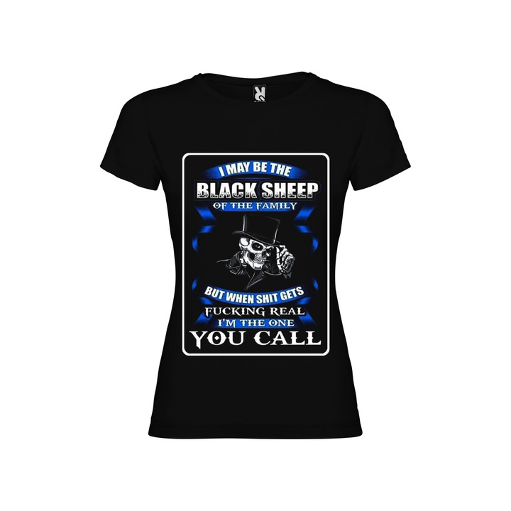 Дамска тениска, Персонализирано послание Black Sheep, Памук, Черен, Размер 2XL