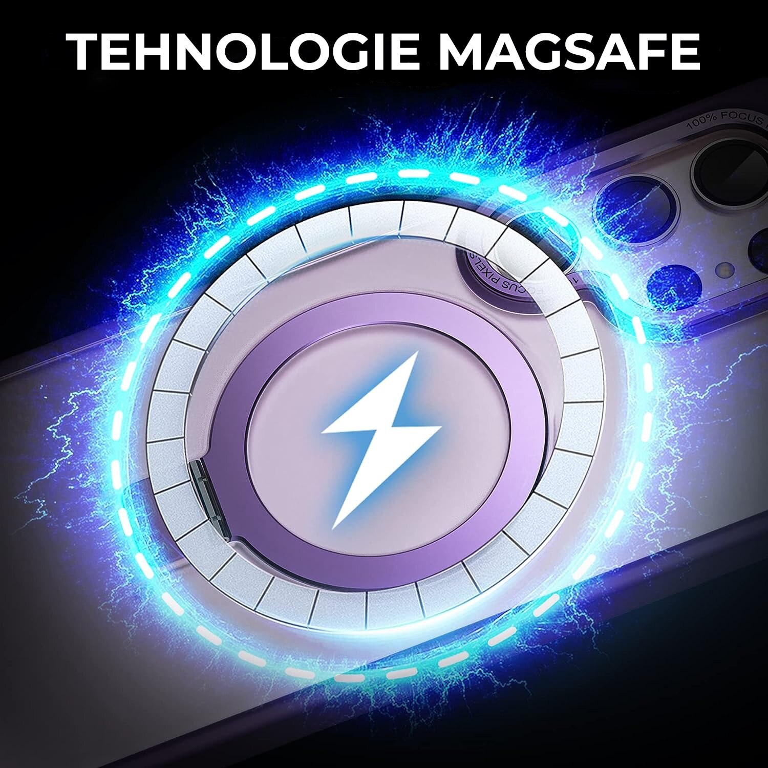 Husa pentru Samsung S25 Ultra Premium Magsafe Ring, Inel de Prindere, Incarcare Wireless, Protectie Camera, Antisoc, Fumuriu cu margini Mov