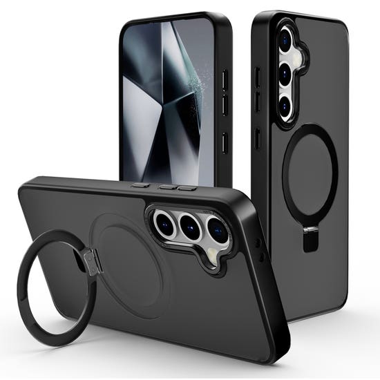 Husa pentru Samsung S25 Plus Premium Magsafe Ring, Inel de Prindere, Incarcare Wireless, Protectie Camera, Antisoc, Fumuriu cu margini Negre