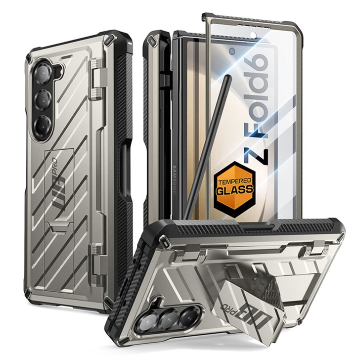 Защитен калъф Supcase, съвместим с Samsung Galaxy Z Fold6, Unicorn Beetle Pro, с включен протектор, поликарбонат, сив