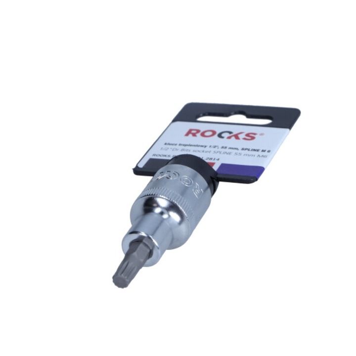 Cheie tragatoare 1/2", ROOKS, 55 mm, Spline M 6, din otel S2, rezistenta la sarcini mari
