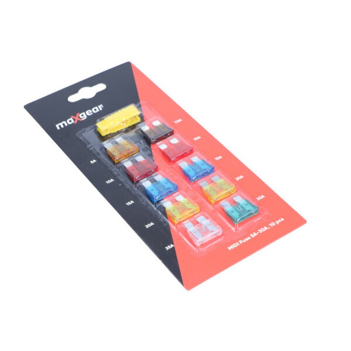 Комплект от 10 midi автомобилни предпазители, Maxgear, 5A-30A