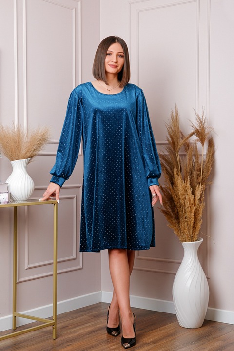 Тюркоазена кадифена рокля голям размер на Adele