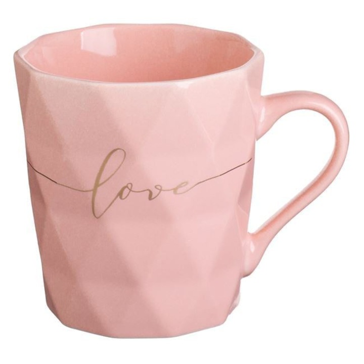 Új csont bögre rózsaszín dombornyomott háromszögek "Love" 360ml