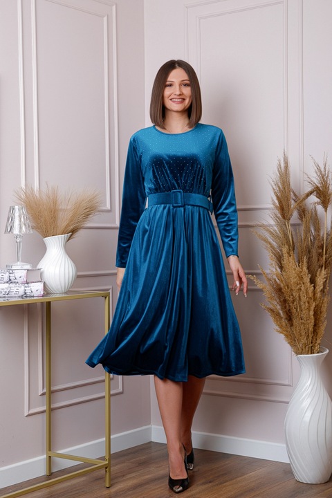 Rochie cu centura, Turcoaz, One Size