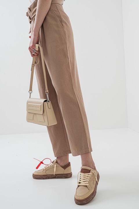 Scotch & Soda, Pantaloni crop din amestec de bumbac si lyocell cu talie inalta, Maro nisip, L-L30