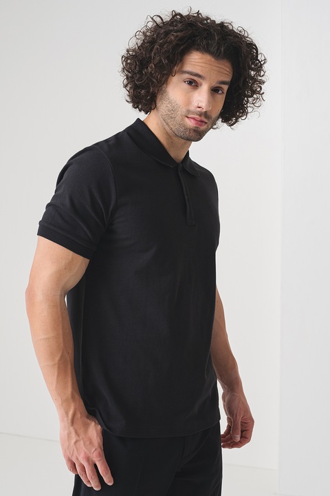 Scotch & Soda, Tricou de bumbac cu decolteu polo, Negru