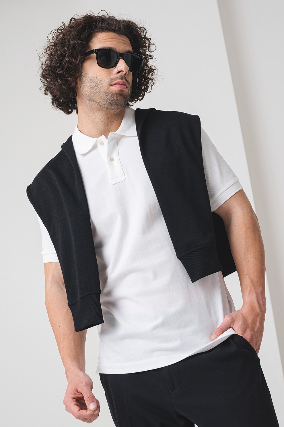 Scotch & Soda, Tricou de bumbac cu decolteu polo, Alb optic, XL