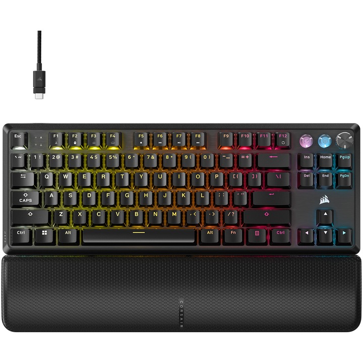 Клавиатура Gaming Corsair K70 PRO TKL, Механична, Hall Effect Programmable, MGX Hyperdrive magnetic switches, RGB