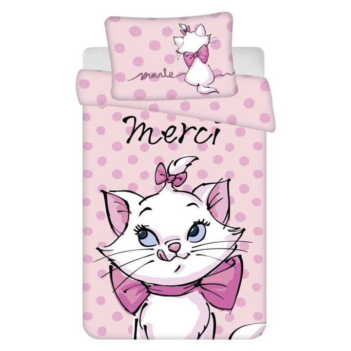 Lenjerie de pat copii Disney Marie cat ovis merci 100x135 cm 40x60 cm