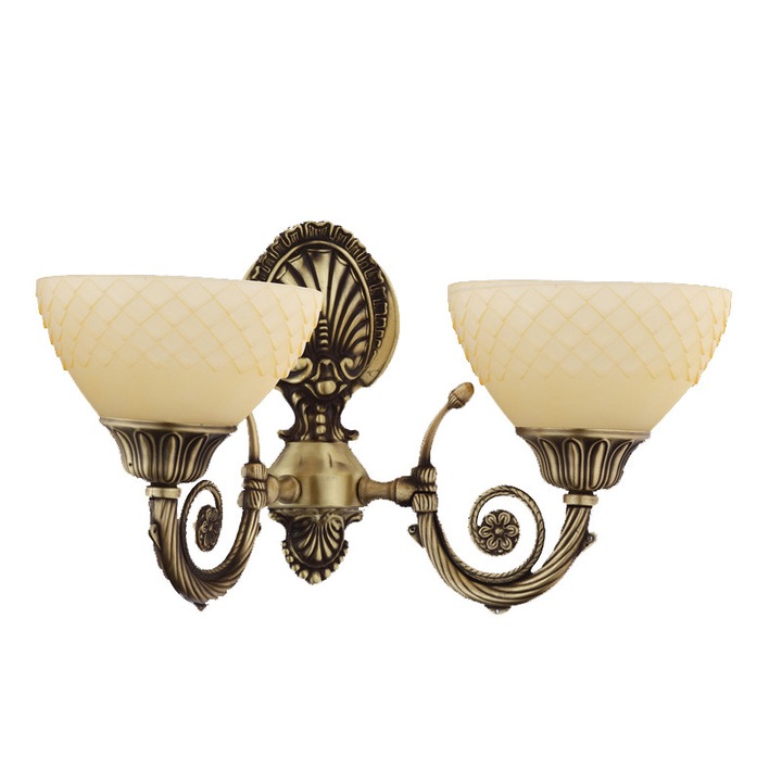 Аплик BUSSY LIGHTING 3062 2 рамена E27 2x60W месинг, метал, покритие античен бронз / стъкло ананас