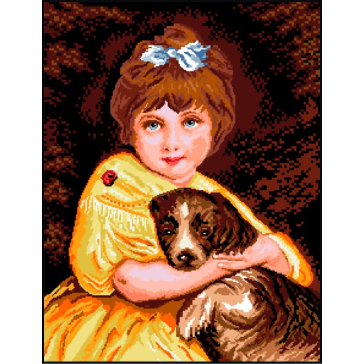 Fetita cu catel - kit goblen cu diagrama color