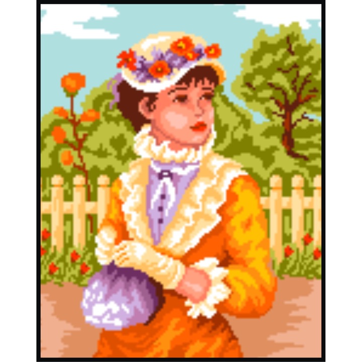 Mademoiselle - kit goblen cu diagrama alb-negru