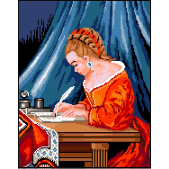 Fata care scrie - kit goblen cu diagrama alb-negru