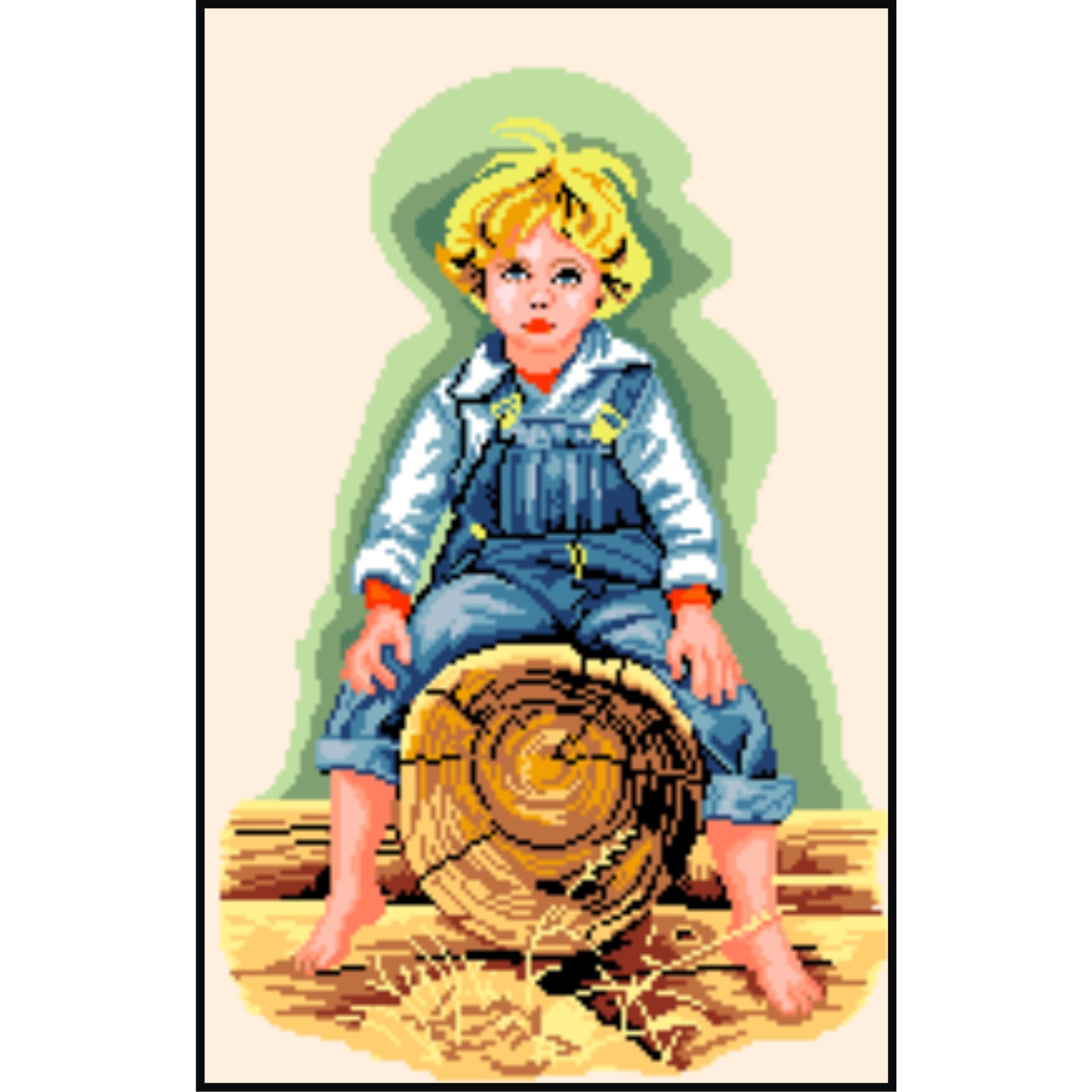 Baiatul pe buturuga - kit goblen cu diagrama alb-negru