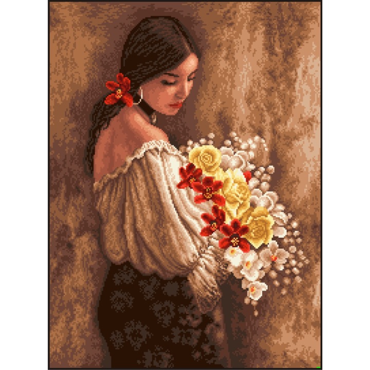 Frumusete exotica - kit goblen cu diagrama alb-negru