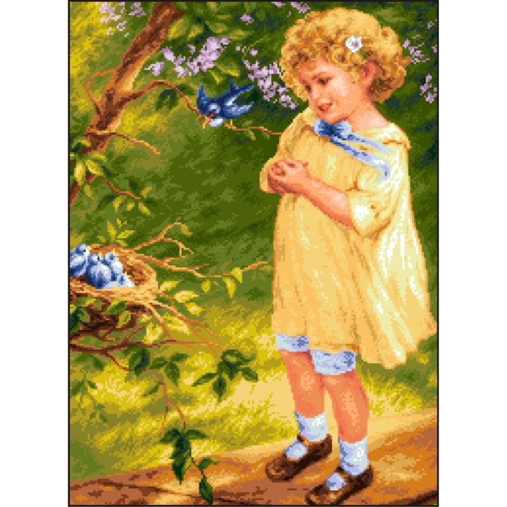 Cuib de randunica - kit goblen cu diagrama alb-negru