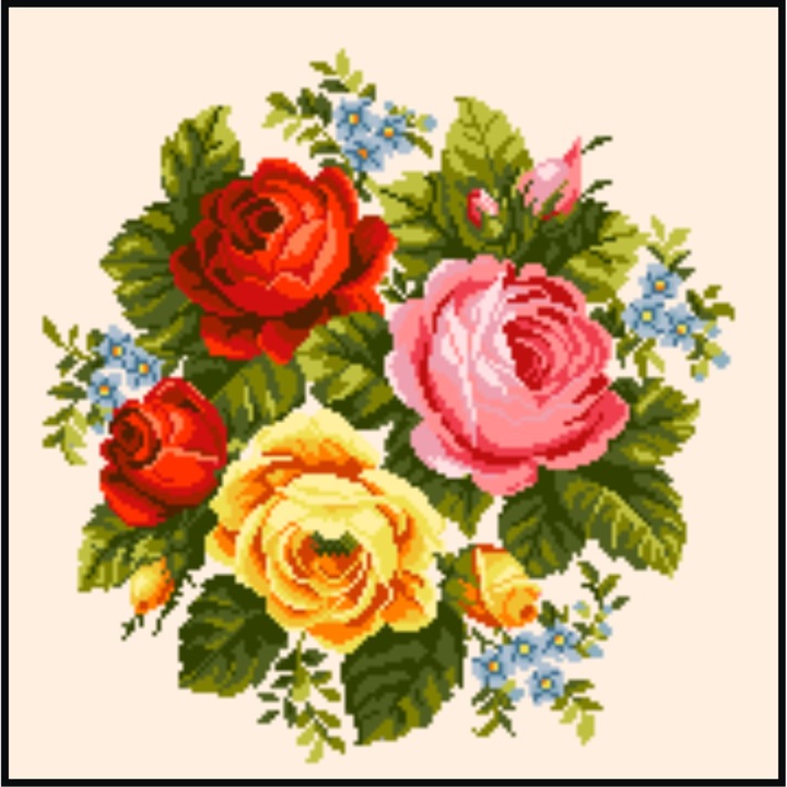 Miozotis si trandafiri - kit goblen cu panza imprimata