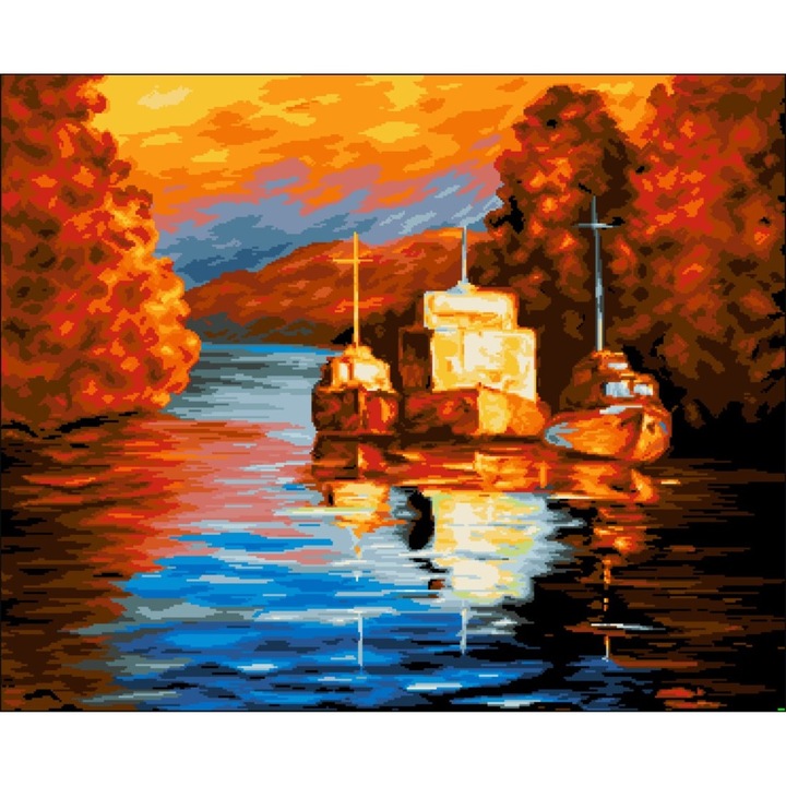 Kit goblen cu diagrama color - Convoi in apus