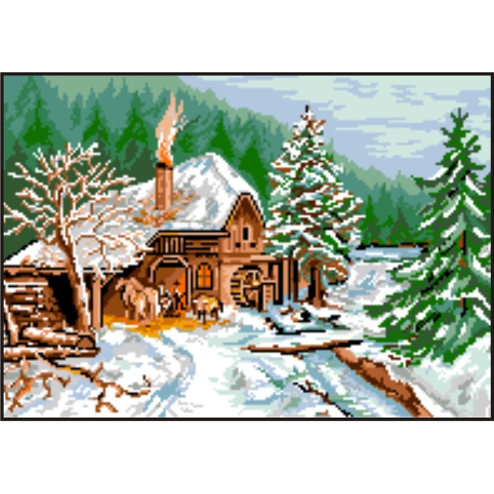 Peisaj de iarna - kit goblen cu diagrama color