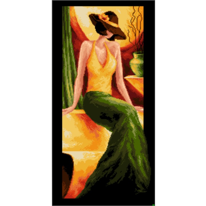 Domnisoara in verde - kit goblen cu panza imprimata