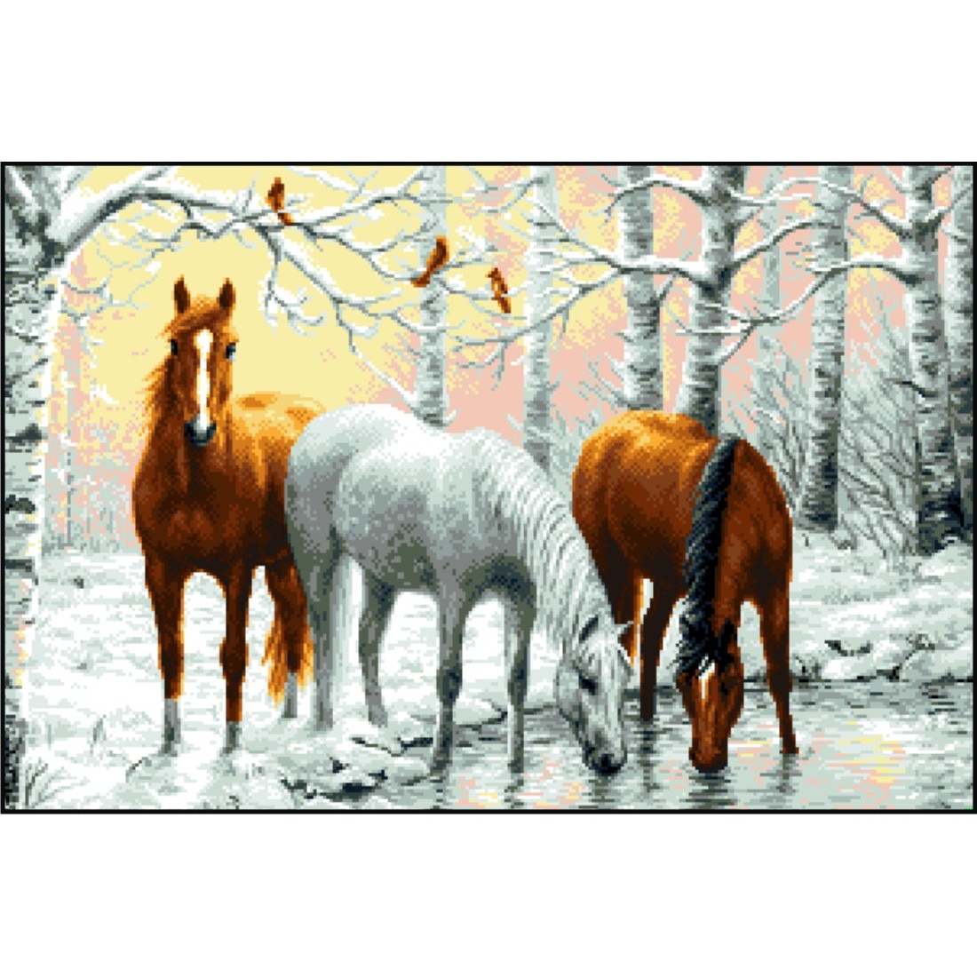 Povestea cailor - kit goblen cu diagrama alb-negru