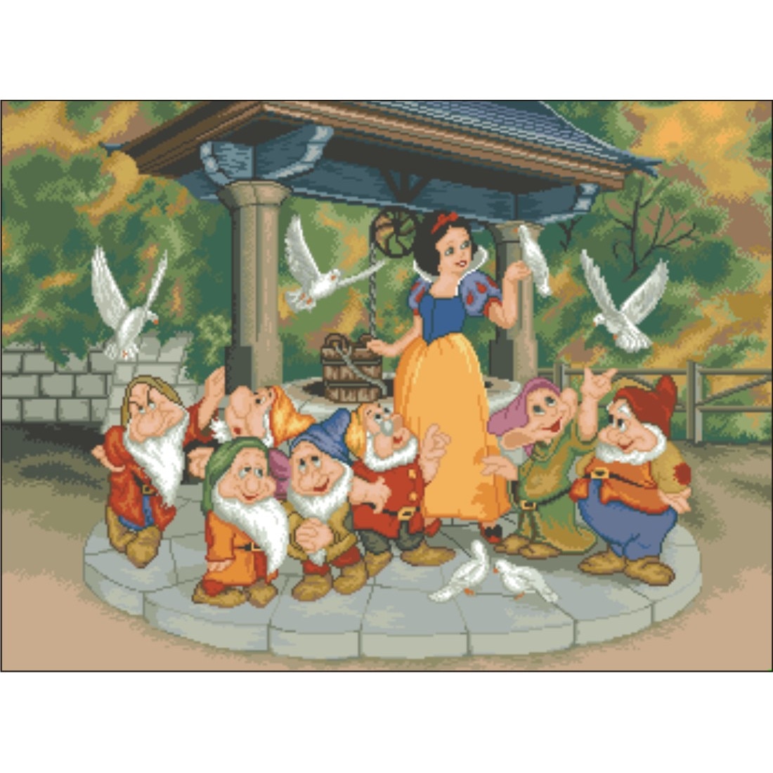 Alba ca zapada si cei 7 pitici - kit goblen cu panza imprimata