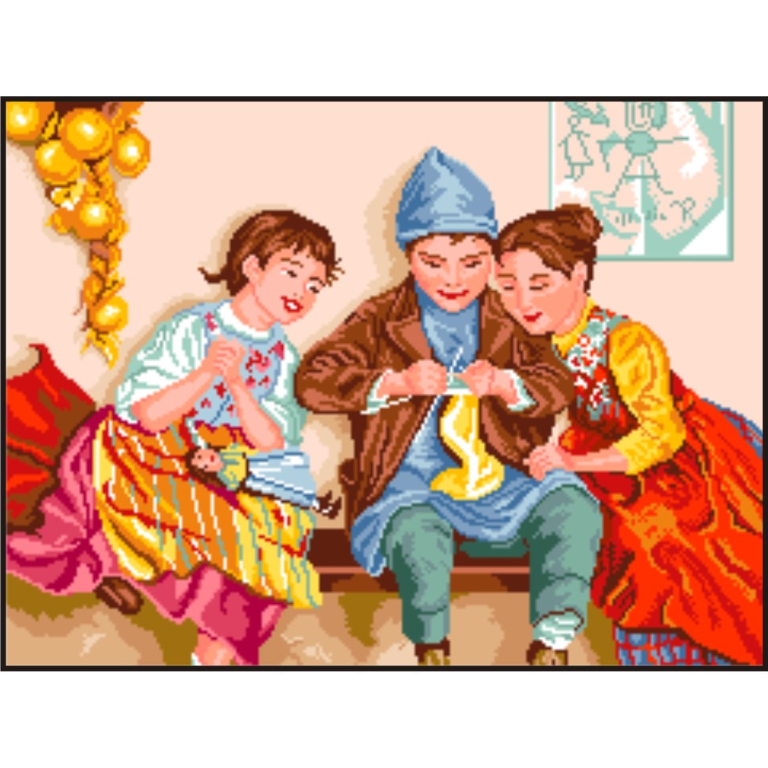 Lectia de tricotat - kit goblen cu diagrama alb-negru