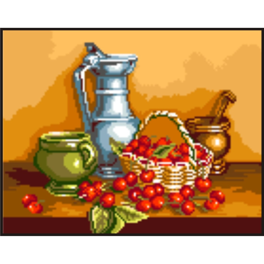 Natura moarta cu cirese - kit goblen cu panza imprimata