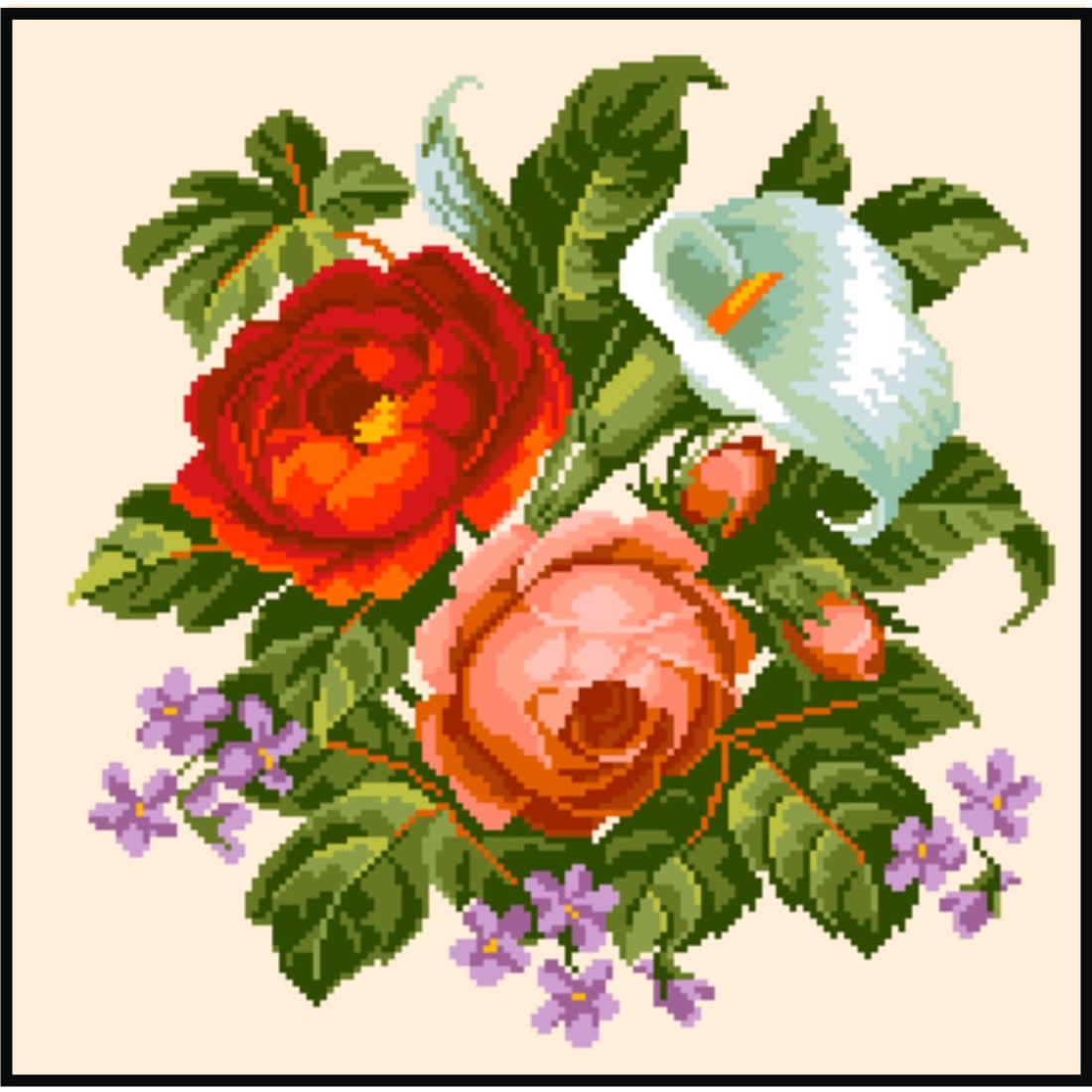 Cala si trandafiri - kit goblen cu diagrama color