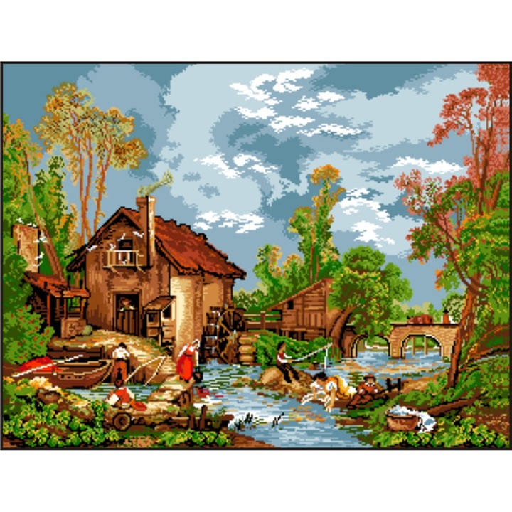 Moara pe apa - kit goblen cu diagrama color