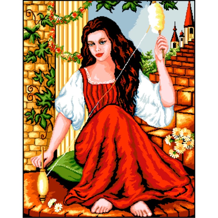 Fata din poveste - kit goblen cu diagrama alb-negru