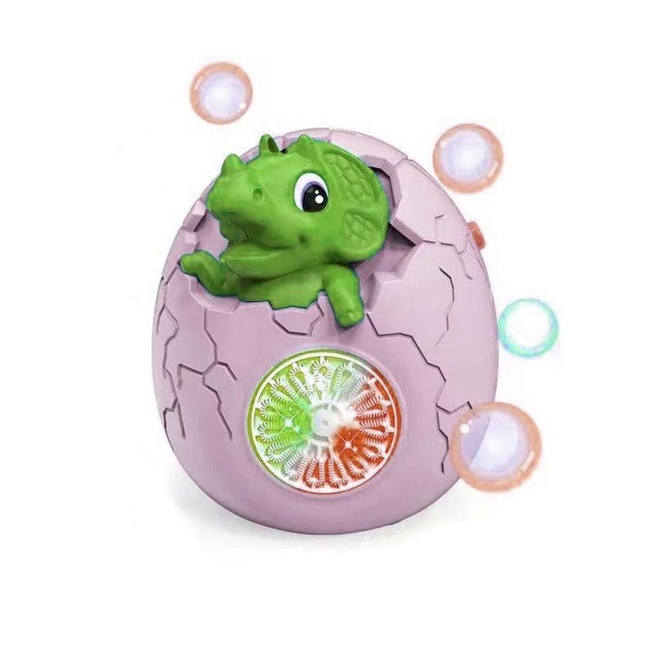 Jucarie Interactiva de Facut Baloane de Sapun, Dinozaur in Ou, Pentru Copii, Verde, cu Lumini si Sunete, 11x 9x13 cm, Dalimag